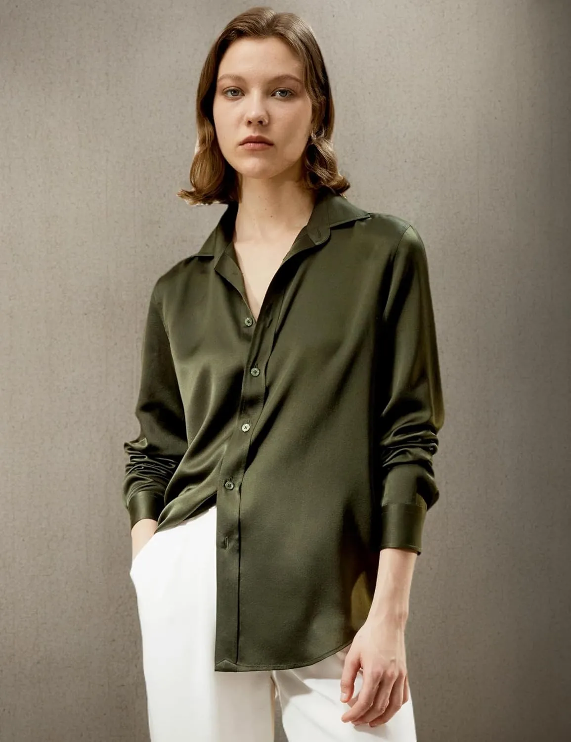 LilySilk Womens Silk Shirt Ladies Undyed Silk Blouses Classic Basic Long Sleeve Shirt Casual