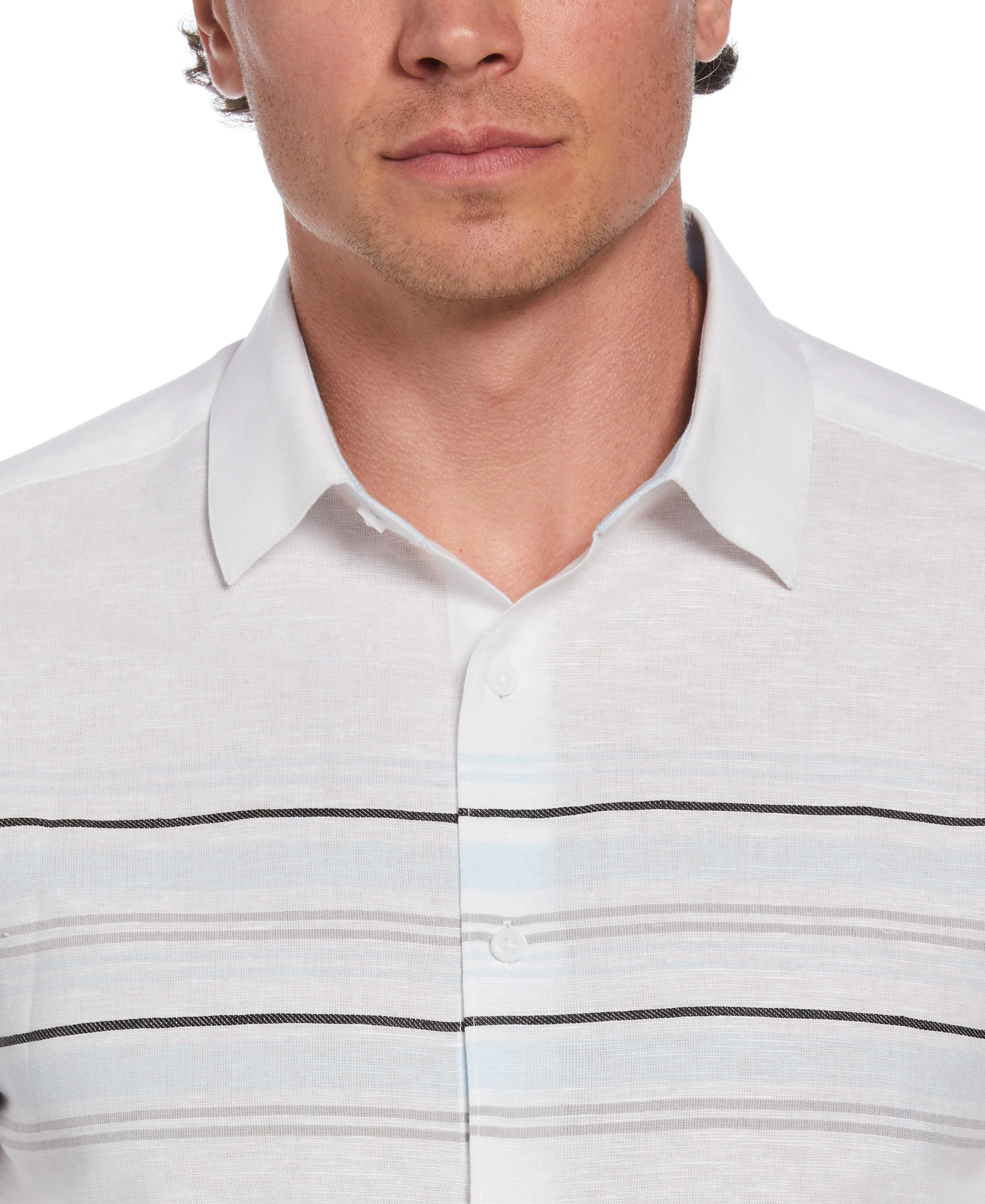 Linen Blend Chest Stripe Print Shirt