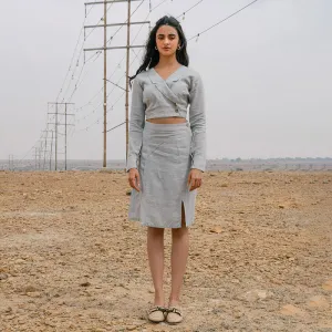 Linen Co Ord Set for Women | Blazer & Skirt | Grey