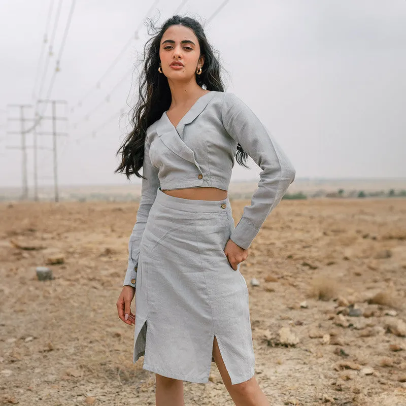 Linen Co Ord Set for Women | Blazer & Skirt | Grey
