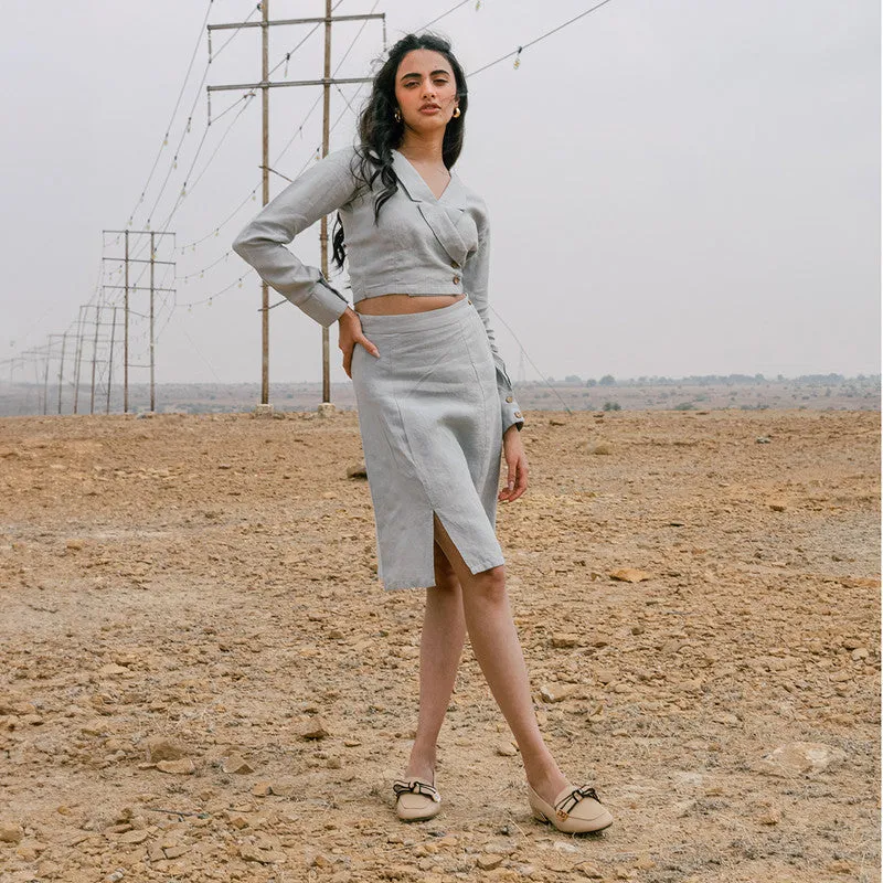 Linen Co Ord Set for Women | Blazer & Skirt | Grey