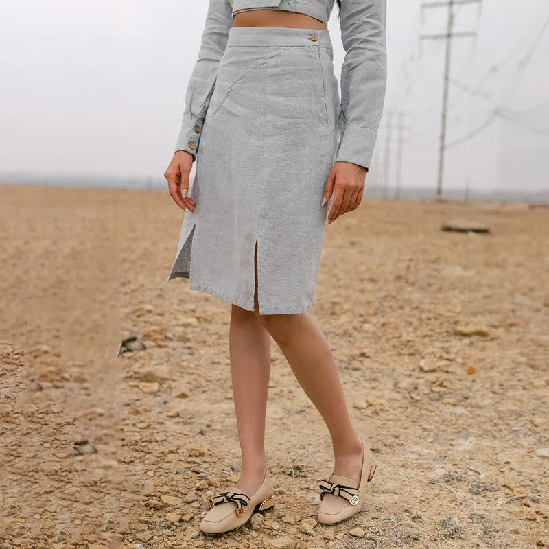 Linen Co Ord Set for Women | Blazer & Skirt | Grey
