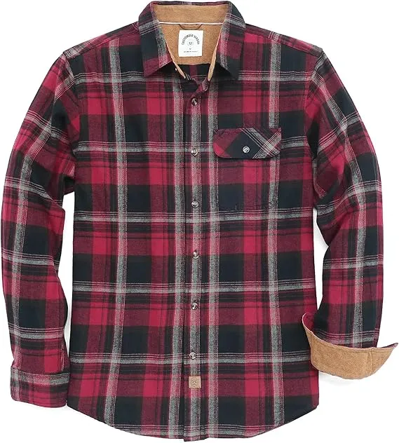 Men's Brushed Cotton Long Sleeve Green Flannel Shirt