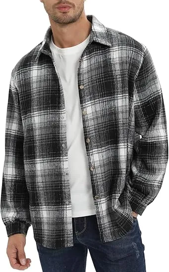 Men's Cotton Brown-Red Plaid Flannel Long Sleeve Shirt