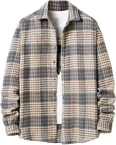 Men's Cotton Brown-Red Plaid Flannel Long Sleeve Shirt
