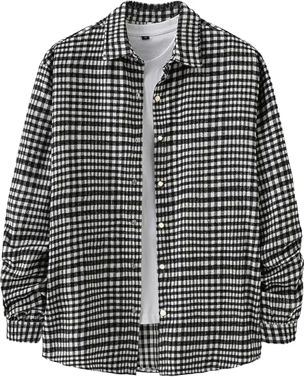 Men's Cotton Brown-Red Plaid Flannel Long Sleeve Shirt