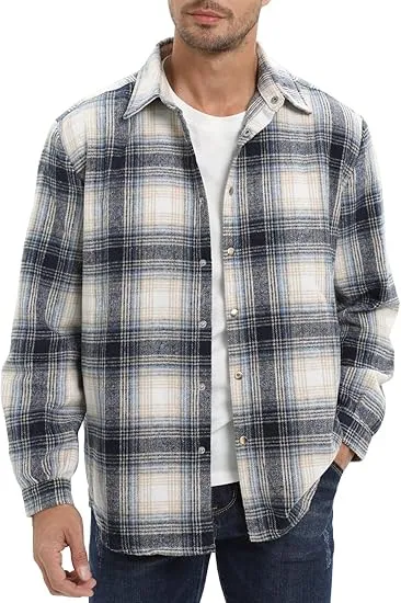 Men's Cotton Brown-Red Plaid Flannel Long Sleeve Shirt