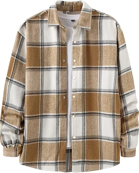 Men's Cotton Brown-Red Plaid Flannel Long Sleeve Shirt