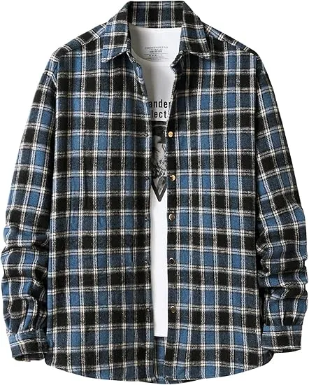 Men's Cotton Brown-Red Plaid Flannel Long Sleeve Shirt