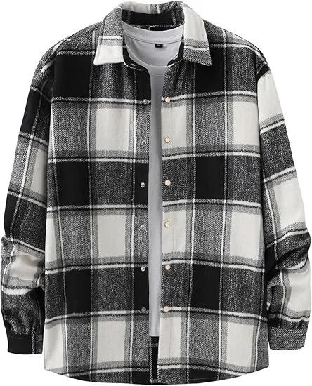 Men's Cotton Brown-Red Plaid Flannel Long Sleeve Shirt