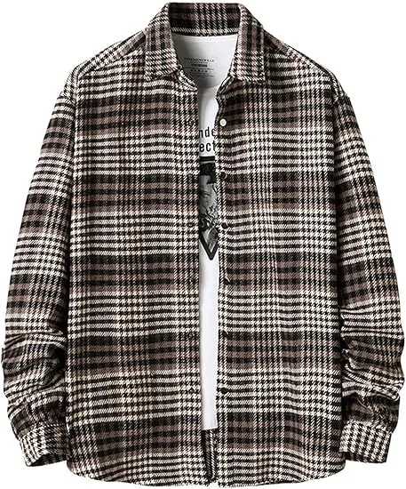 Men's Cotton Brown-Red Plaid Flannel Long Sleeve Shirt