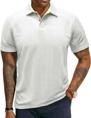 Mens Knit Polo Shirts Short Sleeve Summer Textured T Shirts Casual Jacquard Golf Collared Fashion Tops