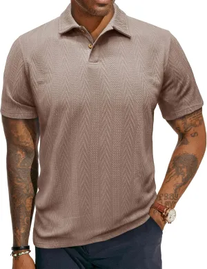 Mens Knit Polo Shirts Short Sleeve Summer Textured T Shirts Casual Jacquard Golf Collared Fashion Tops