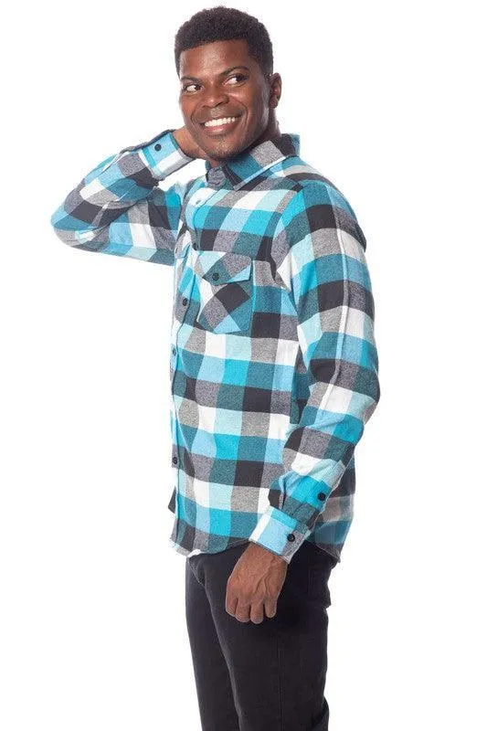 Mens Turquoise Plaid Flannel Shirt