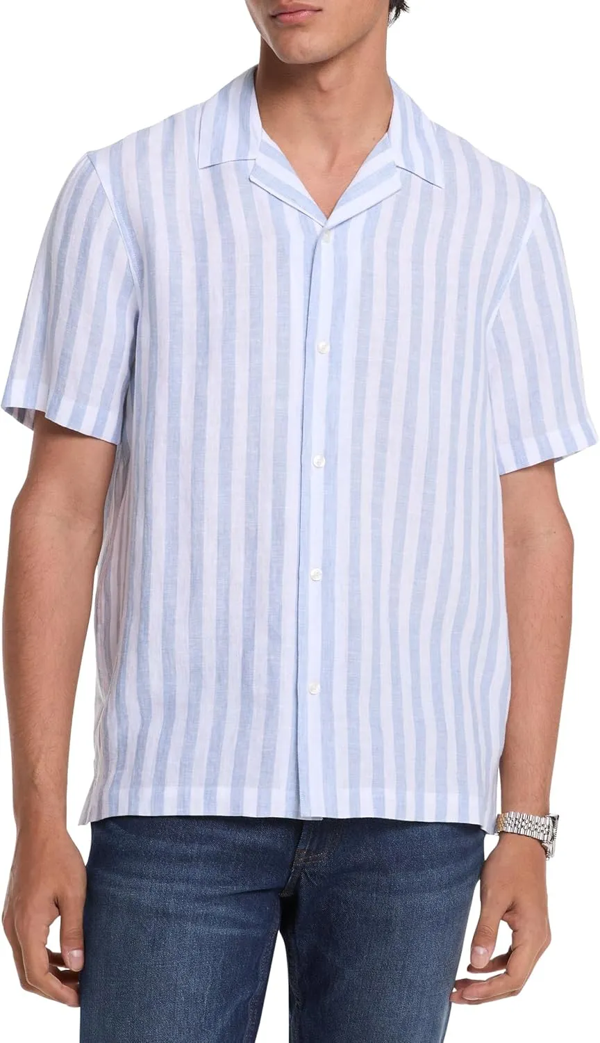 Michael Kors Men's Short Sleeve Relaxed Fit Linen Shirt