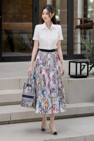 Milly Cropped Flower Applique Linen Shirt