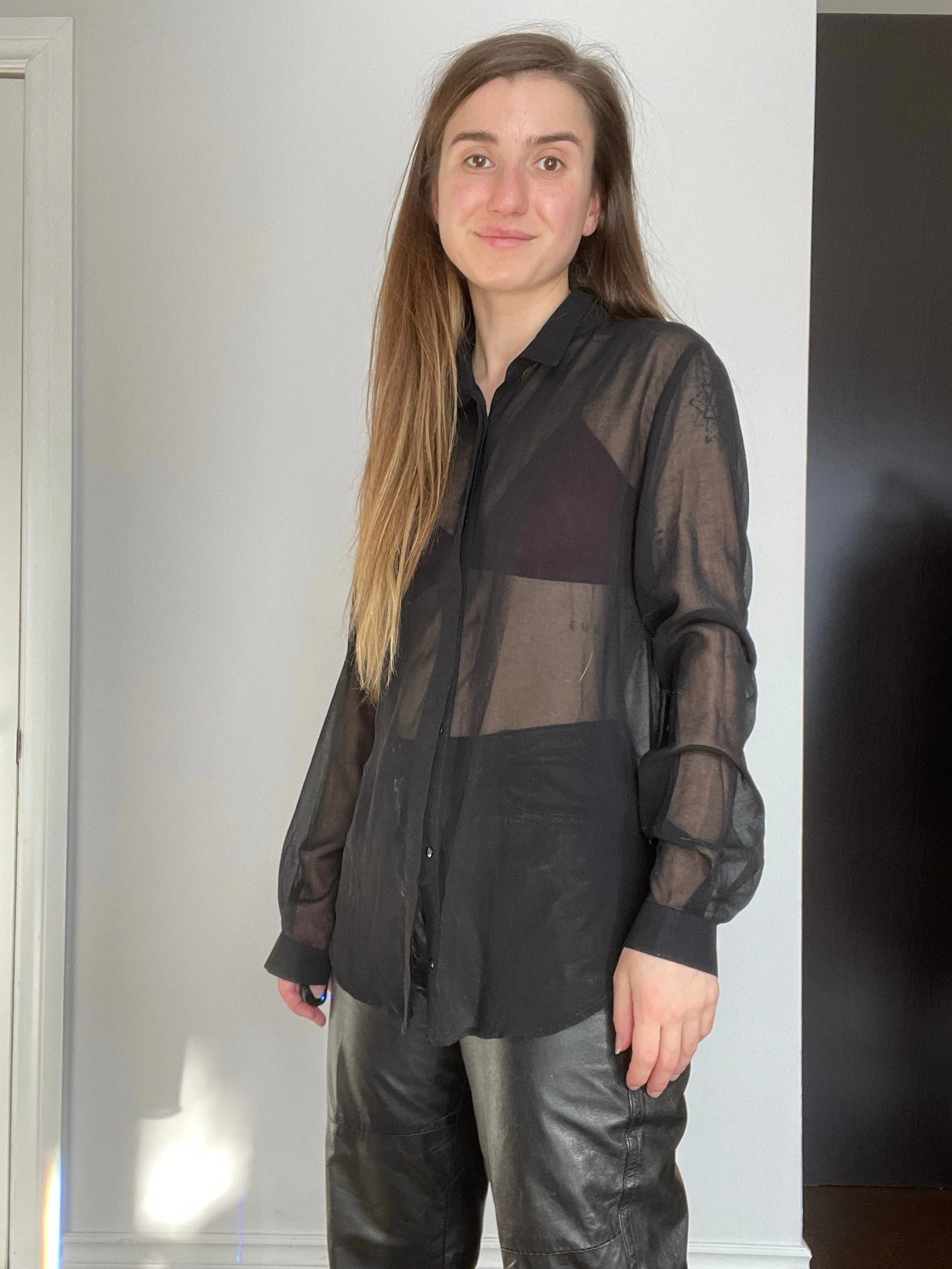 NWT Second Female Copenhagen Black Sheer Blouse - M