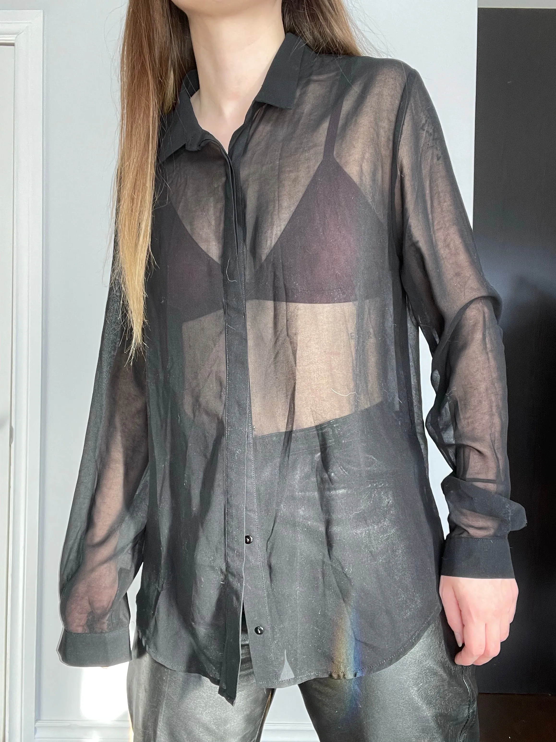 NWT Second Female Copenhagen Black Sheer Blouse - M
