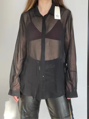 NWT Second Female Copenhagen Black Sheer Blouse - M