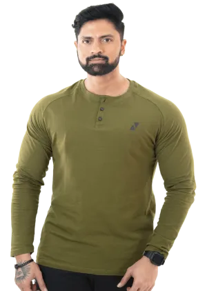 Olive Green Full Sleeves Henley Tee