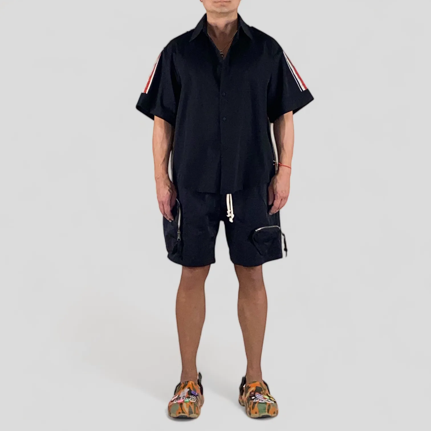 Oversized fit short sleeve shirt with striped back