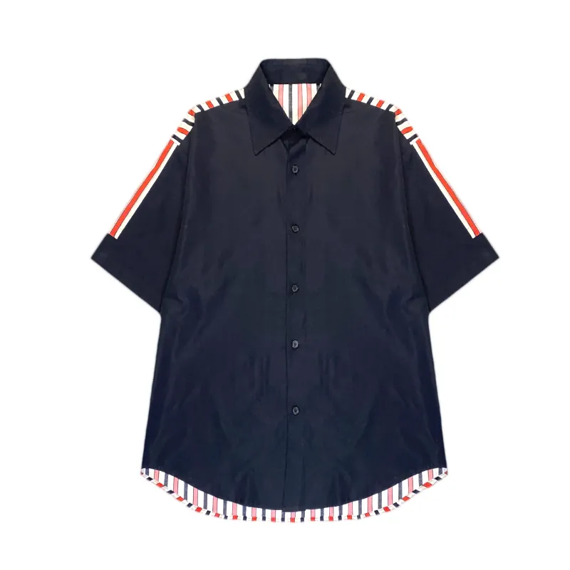 Oversized fit short sleeve shirt with striped back