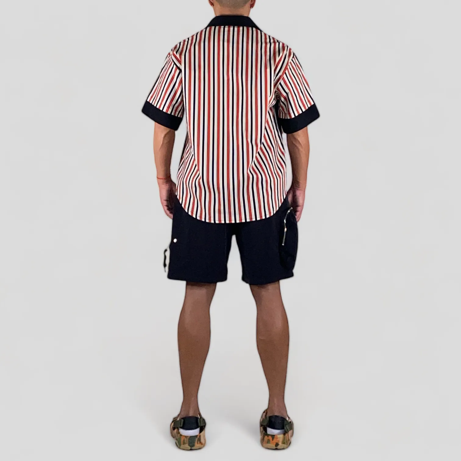 Oversized fit short sleeve shirt with striped back