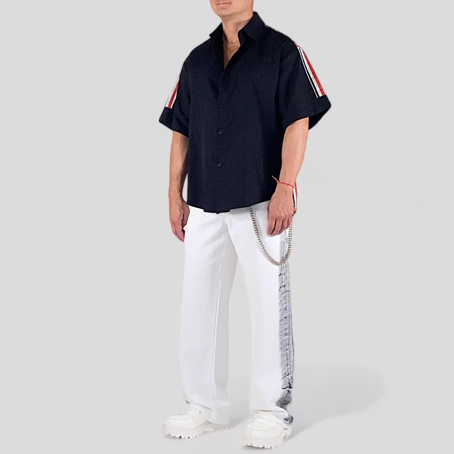 Oversized fit short sleeve shirt with striped back