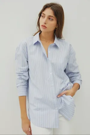 Oversized striped chambray button down