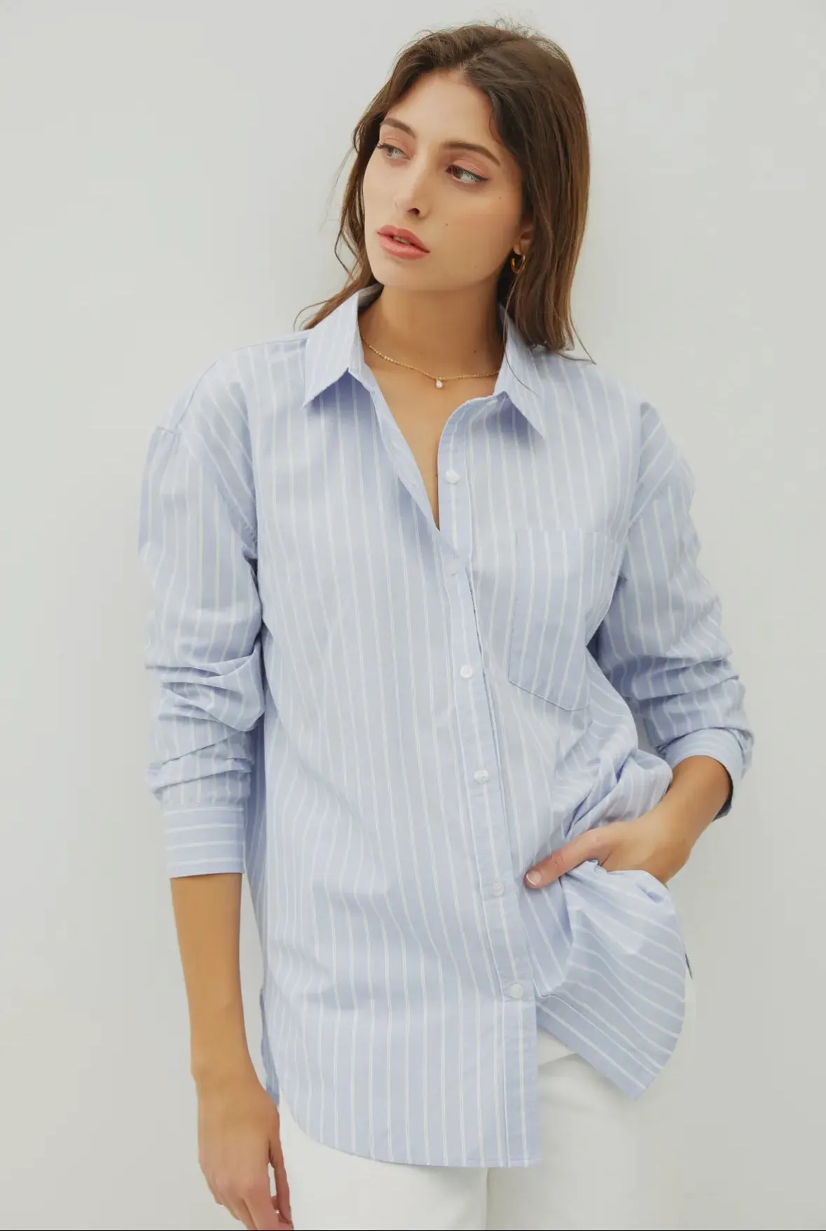 Oversized striped chambray button down