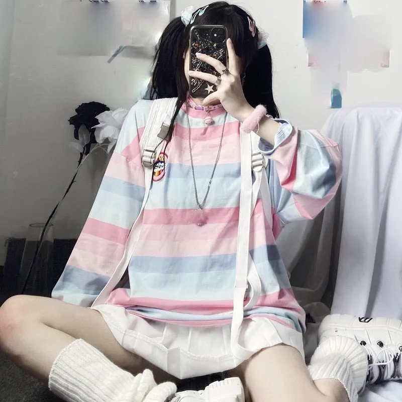 Pastel Striped Oversized Top
