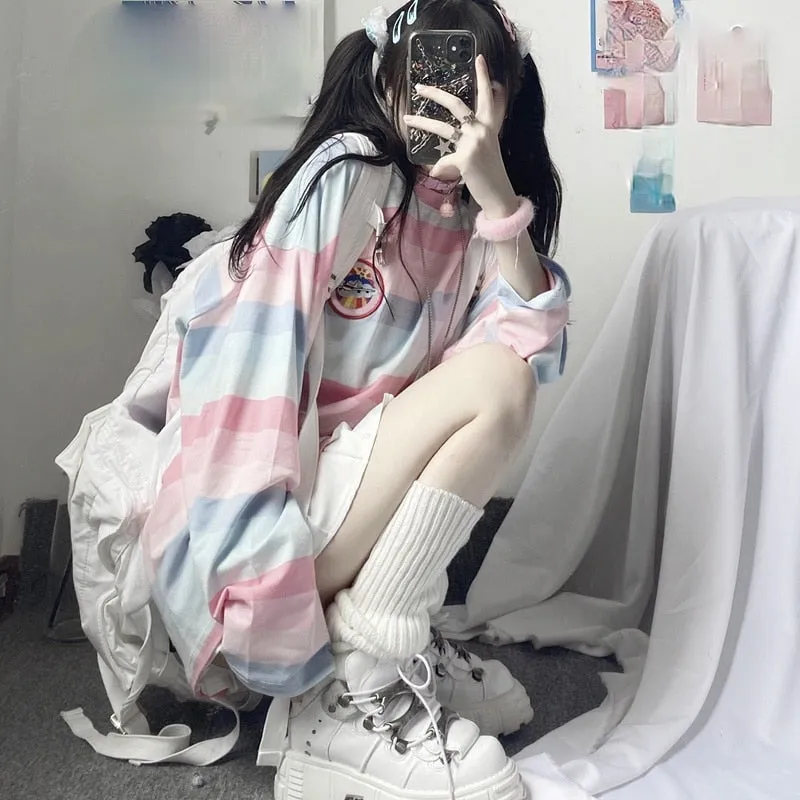 Pastel Striped Oversized Top