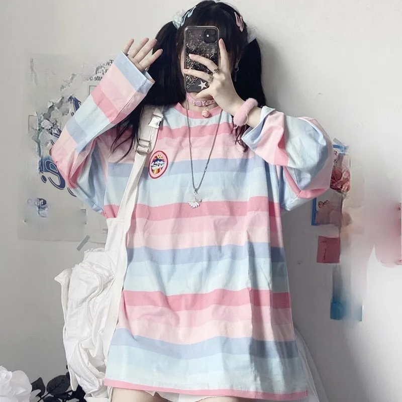 Pastel Striped Oversized Top