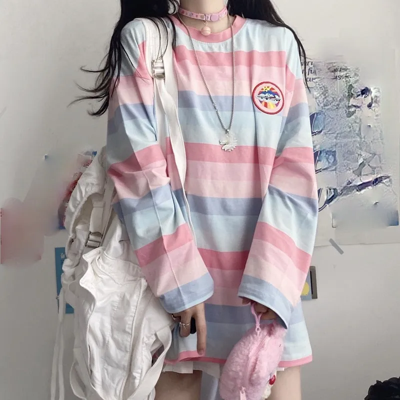 Pastel Striped Oversized Top