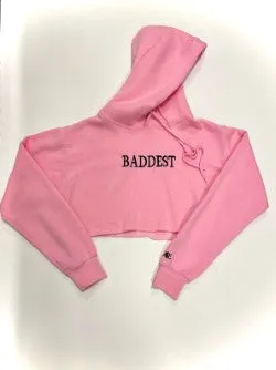 Pink & Black "Baddest" Embroidered Crop Top Hoodie