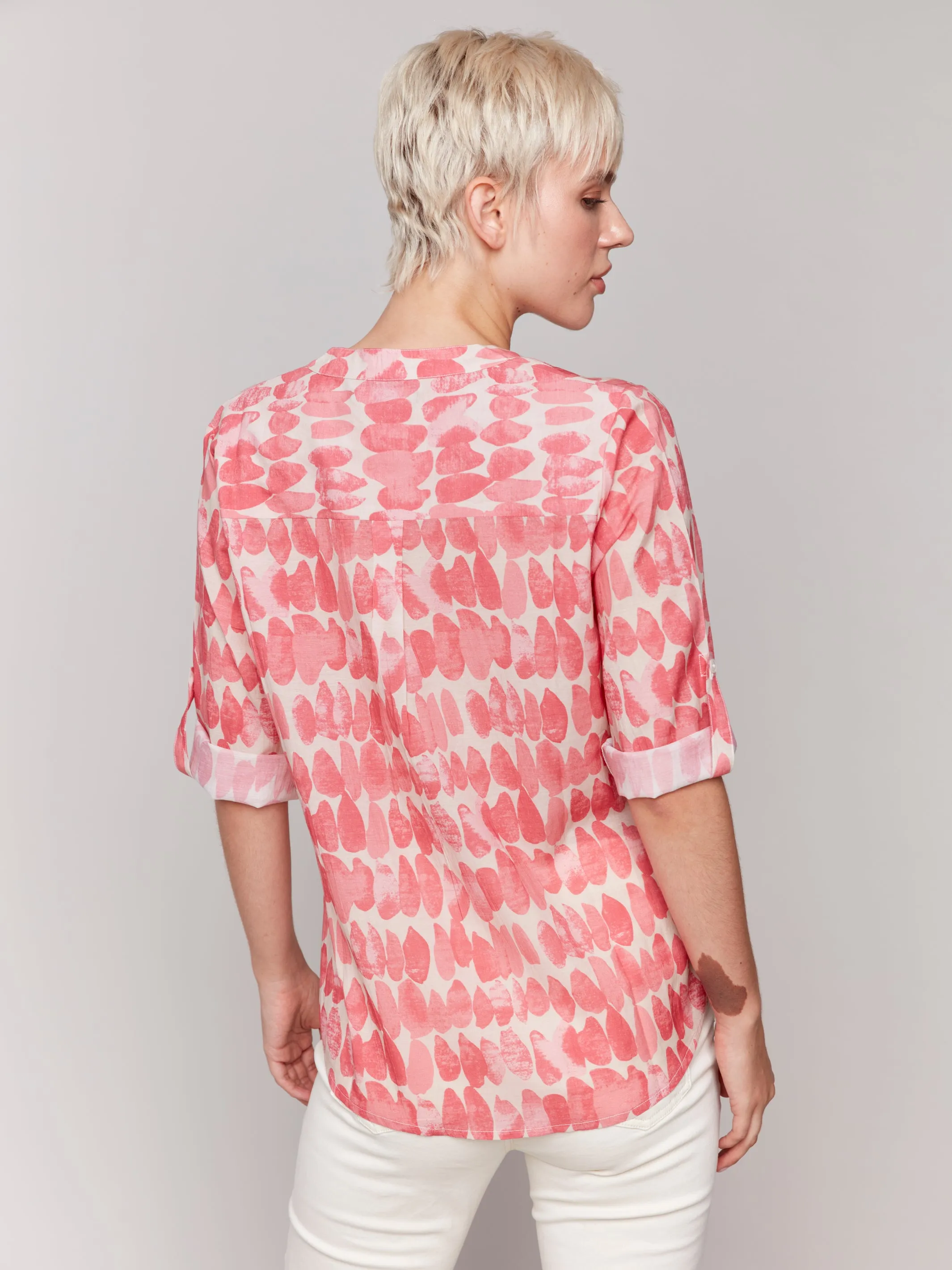 Printed Half Button Blouse Drops by Charlie B