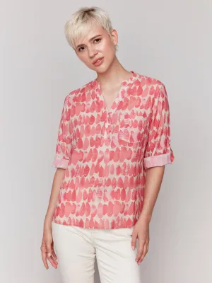 Printed Half Button Blouse Drops by Charlie B