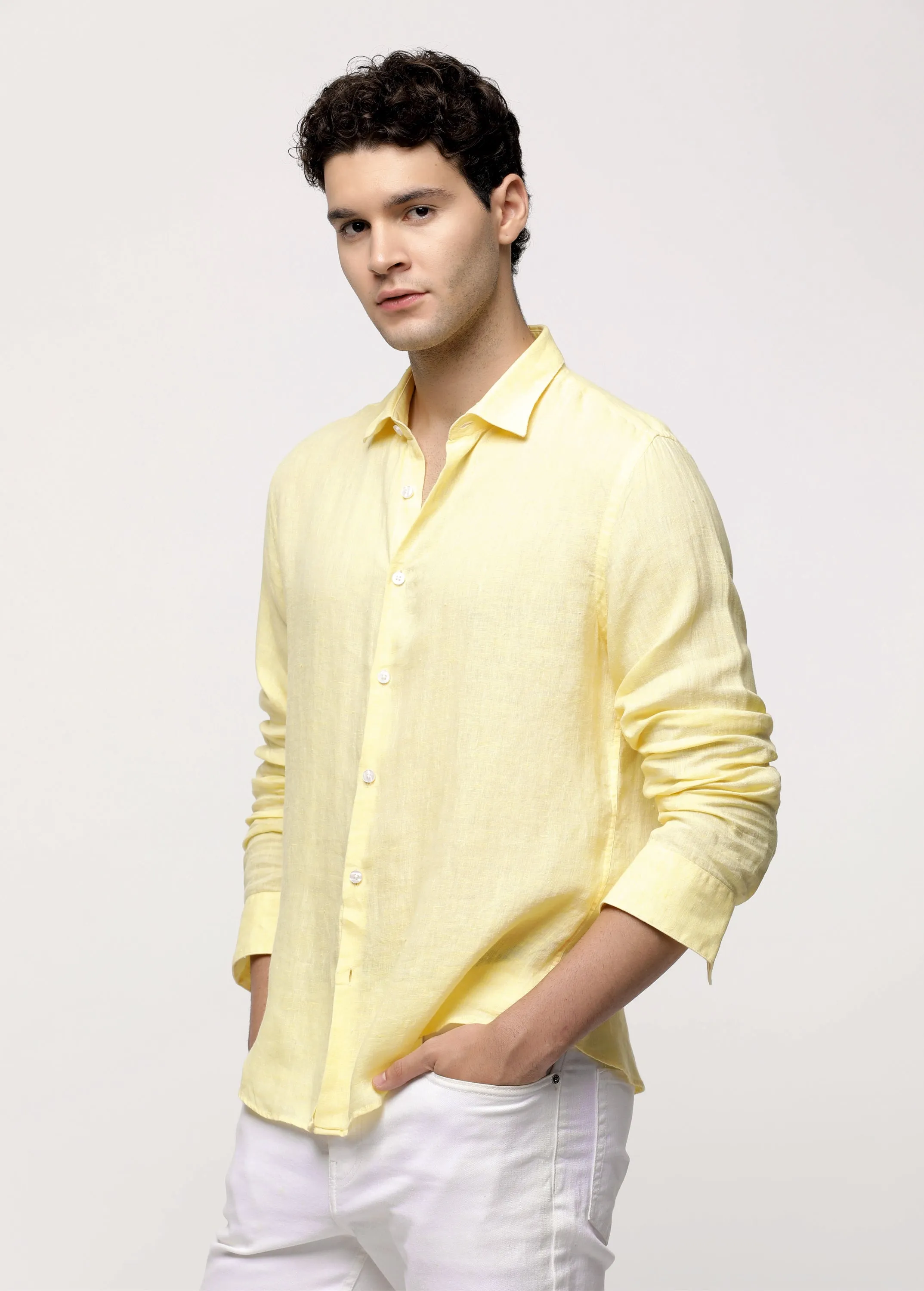 Pure Linen Shirt in Yellow