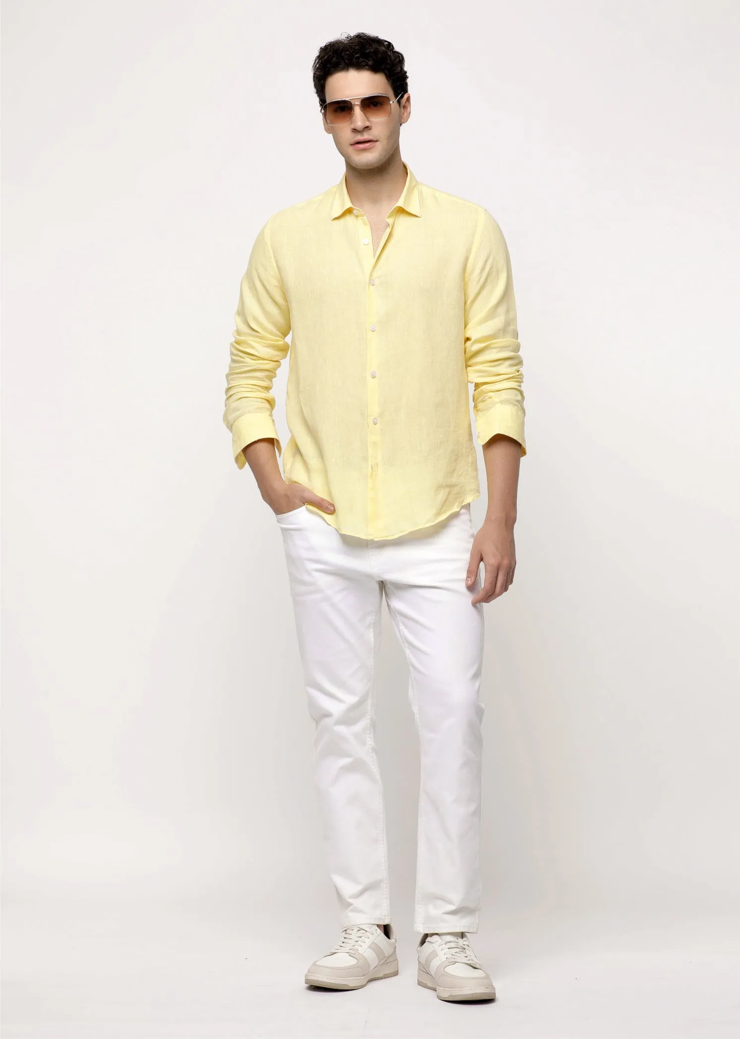 Pure Linen Shirt in Yellow
