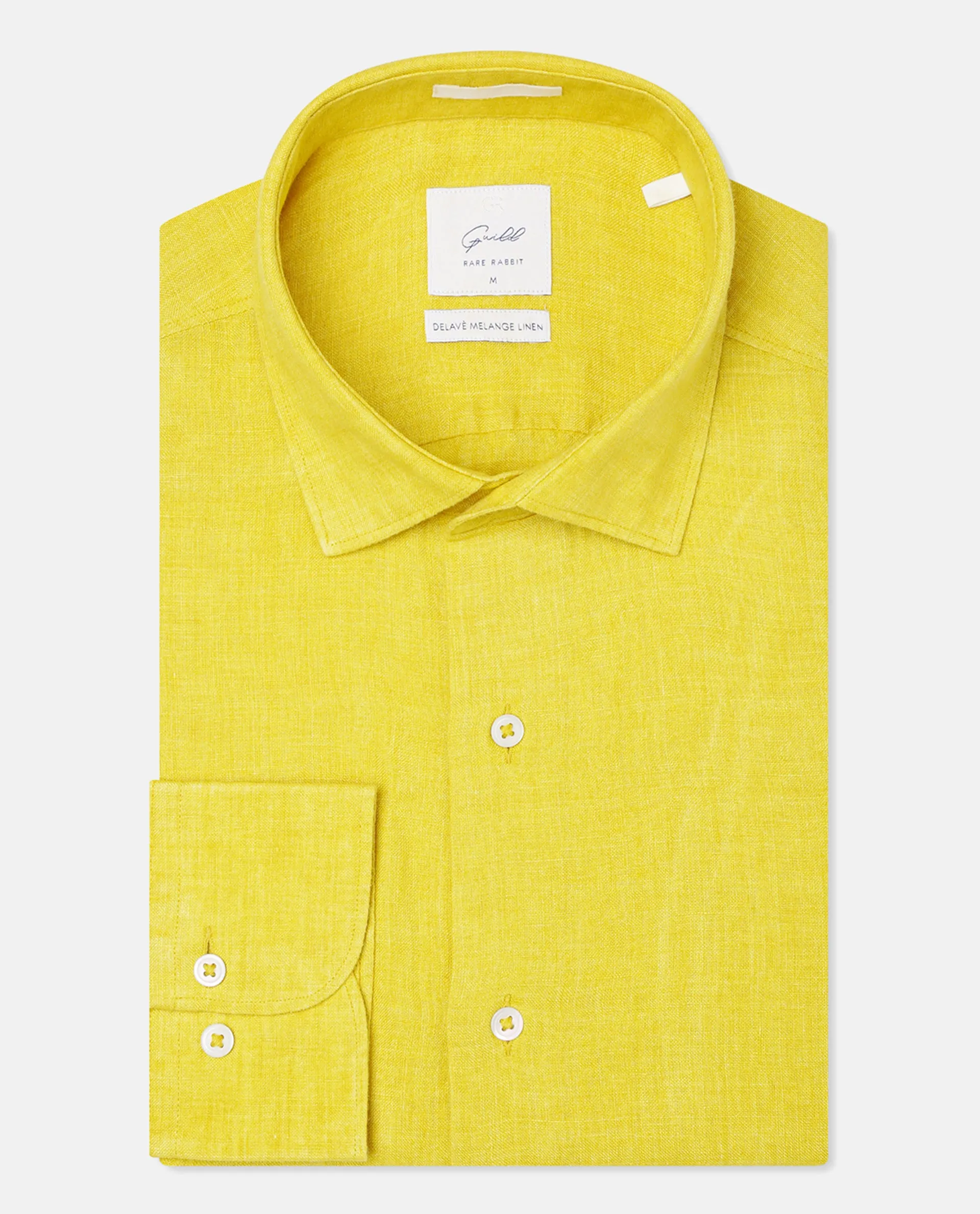 Rare Rabbit Men's Borium Yellow Linen Fabric Full Sleeves Solid Shirt