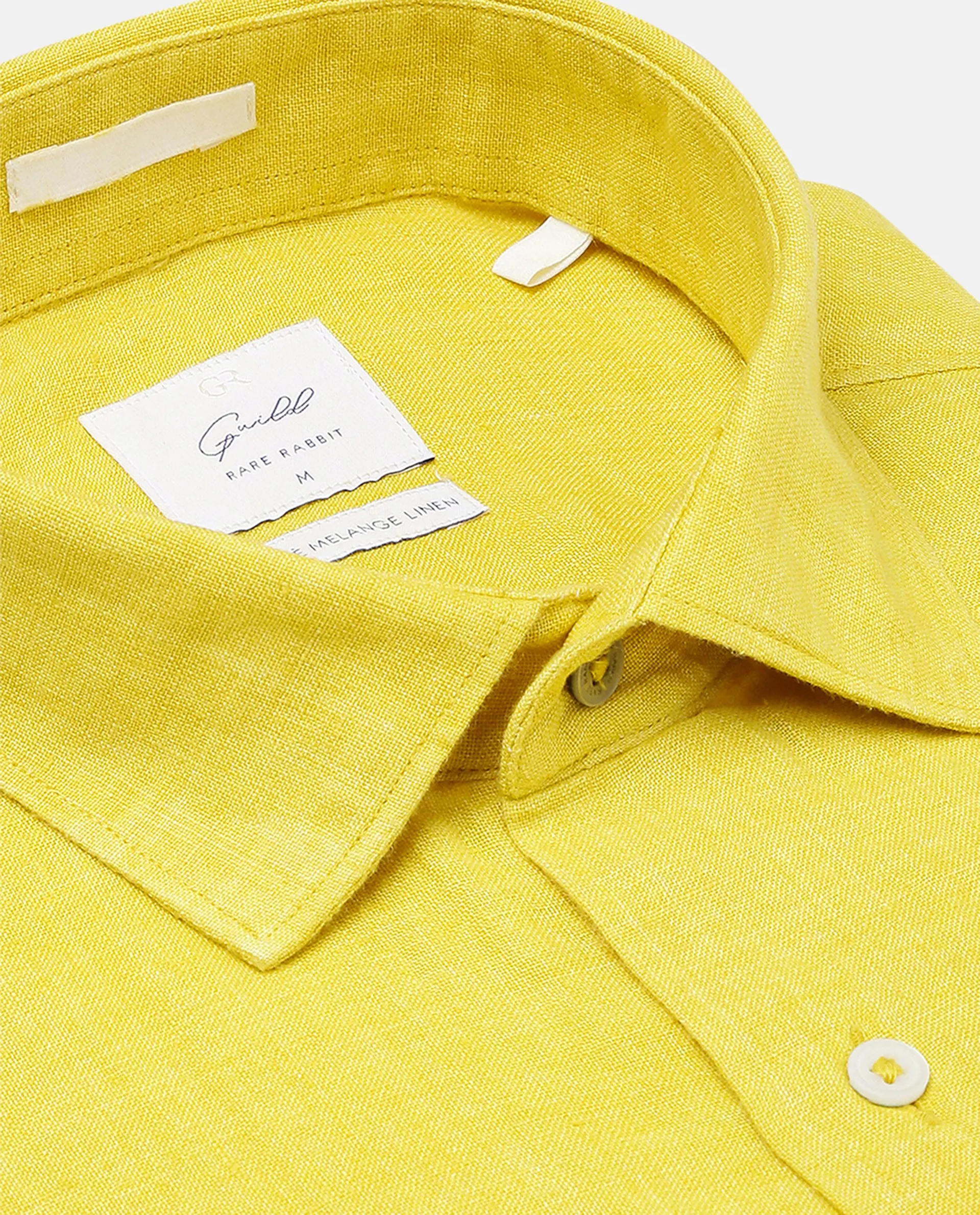 Rare Rabbit Men's Borium Yellow Linen Fabric Full Sleeves Solid Shirt