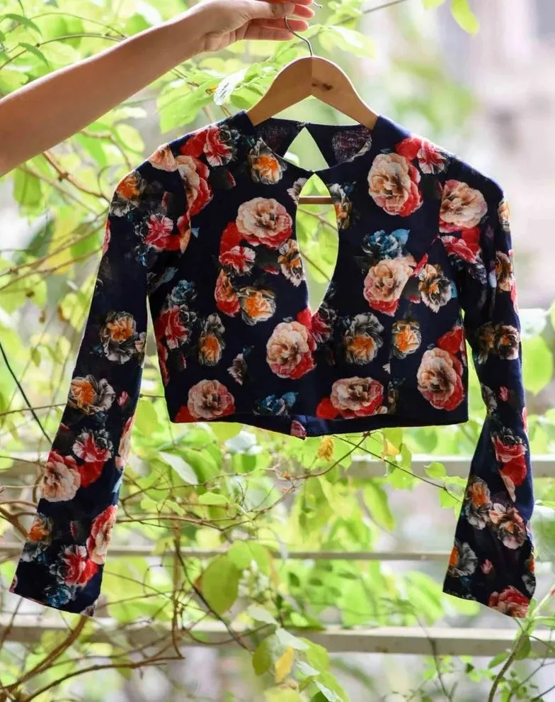 Readymade Blue And Multicolored Rayon Blouse