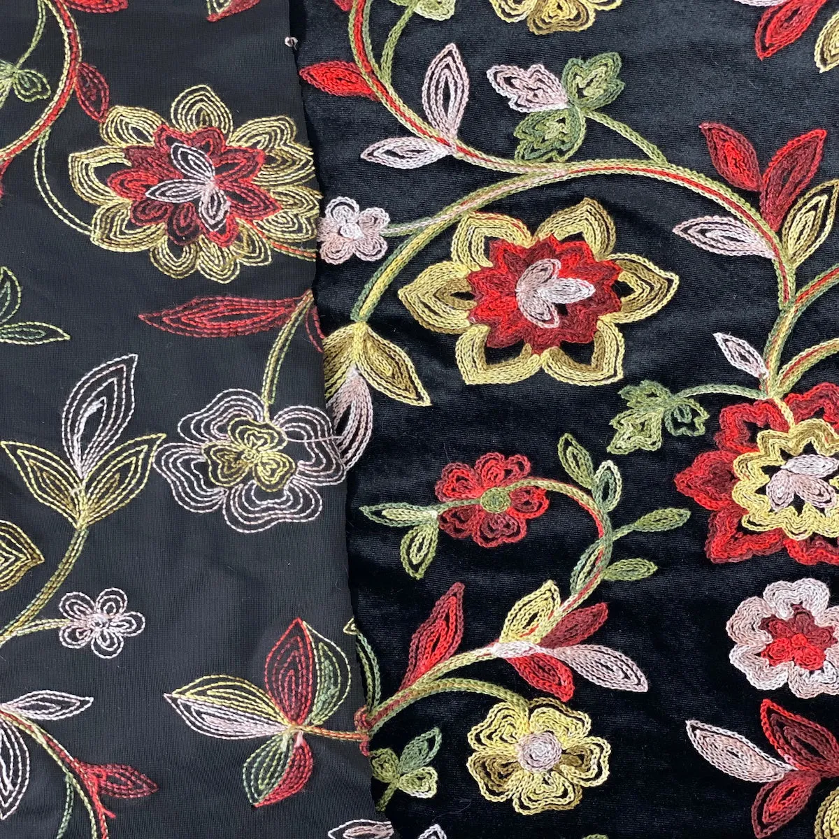 Red Multicolor Briony Floral Embroidered Stretch Velvet Fabric