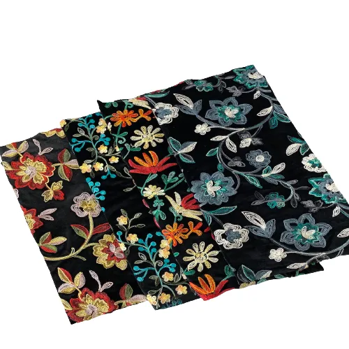 Red Multicolor Briony Floral Embroidered Stretch Velvet Fabric