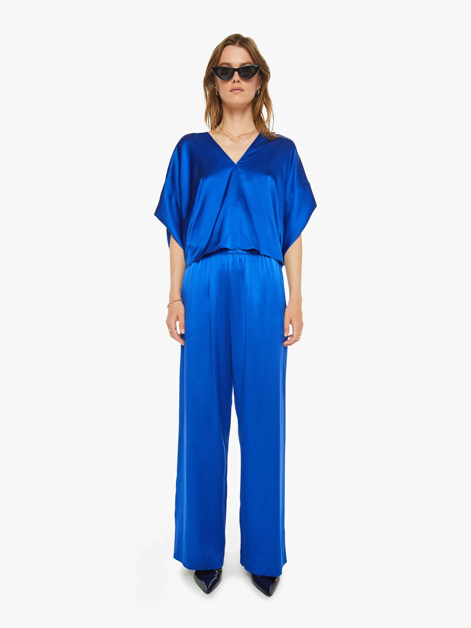 SABLYN Lido V-Neck Tee With Fold Back - Lapis