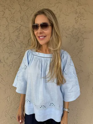 Serenity Breeze Embroidered Linen Shirt - Chambray