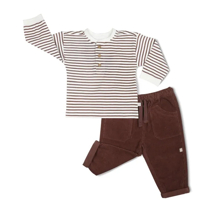 Set aus Bio-Tee und Cord Hose — Pflaume