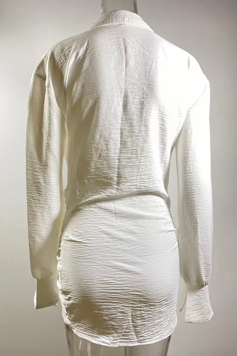 Sexy Patchwork Ruched Turndown Collar Shirt Dresses