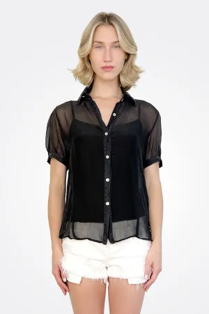 Sheer Short Sleeve Blouse - Black