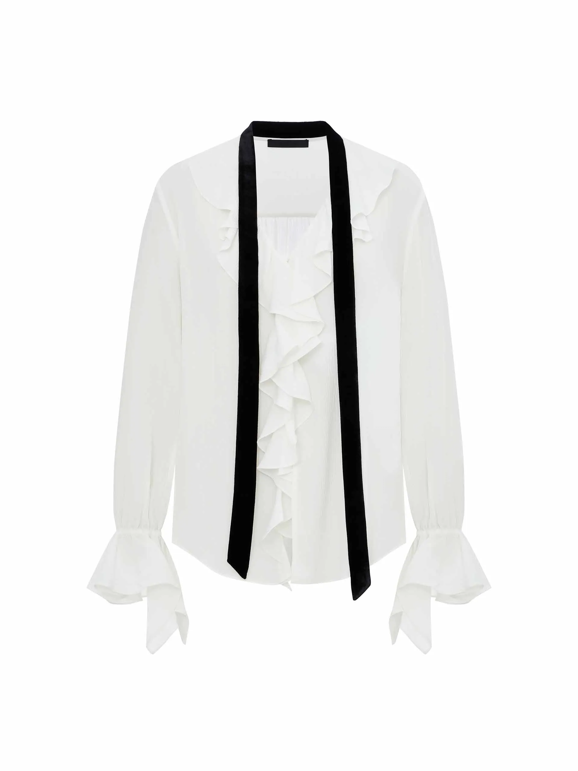 Silk Blend Ruffle Trim Blouse